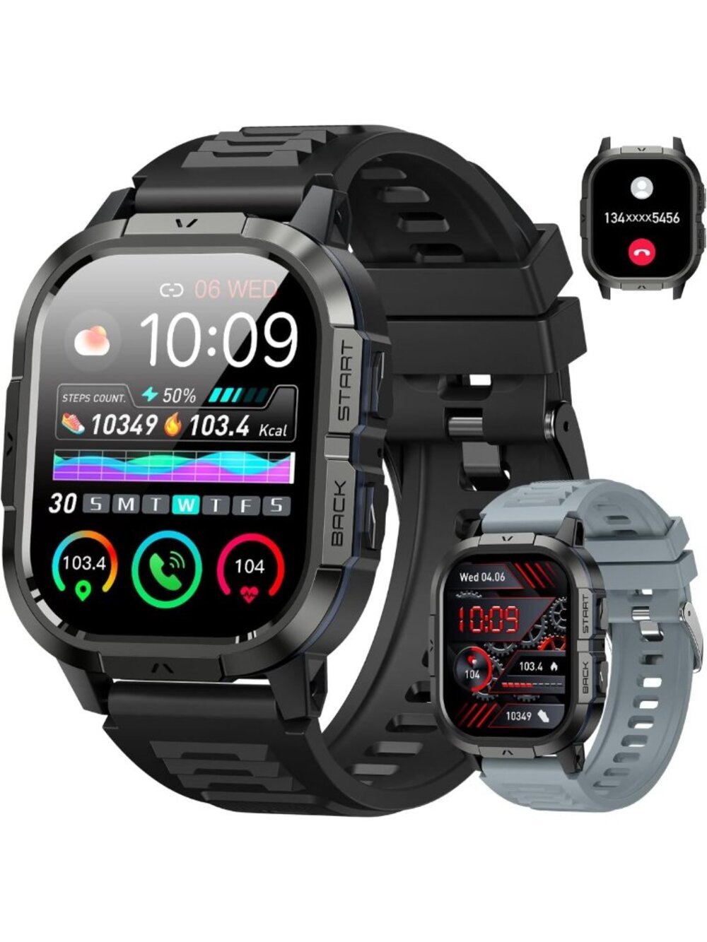 Men's Fitness Smart Watch | Waterproof Heart Rate Monitor | Call & Text Alerts